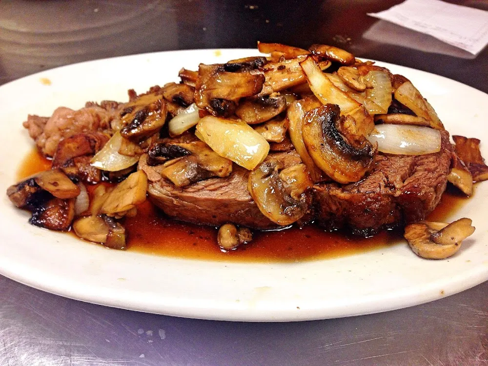 Oven Roasted Prime Rib with Sauteed Mushrooms and Grilled Onions
